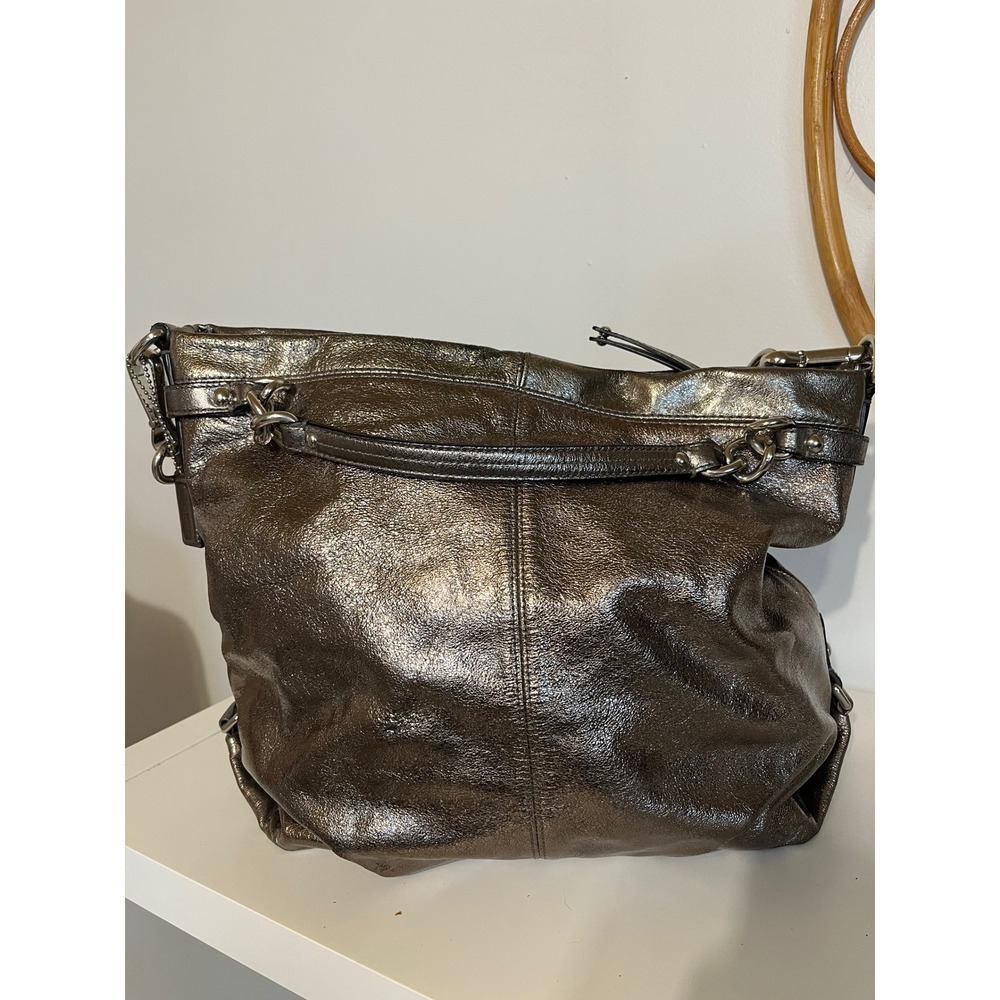 Coach Metallic Bronze Leather Hobo Shoulder Bag Silver Hardware Slouchy Tote